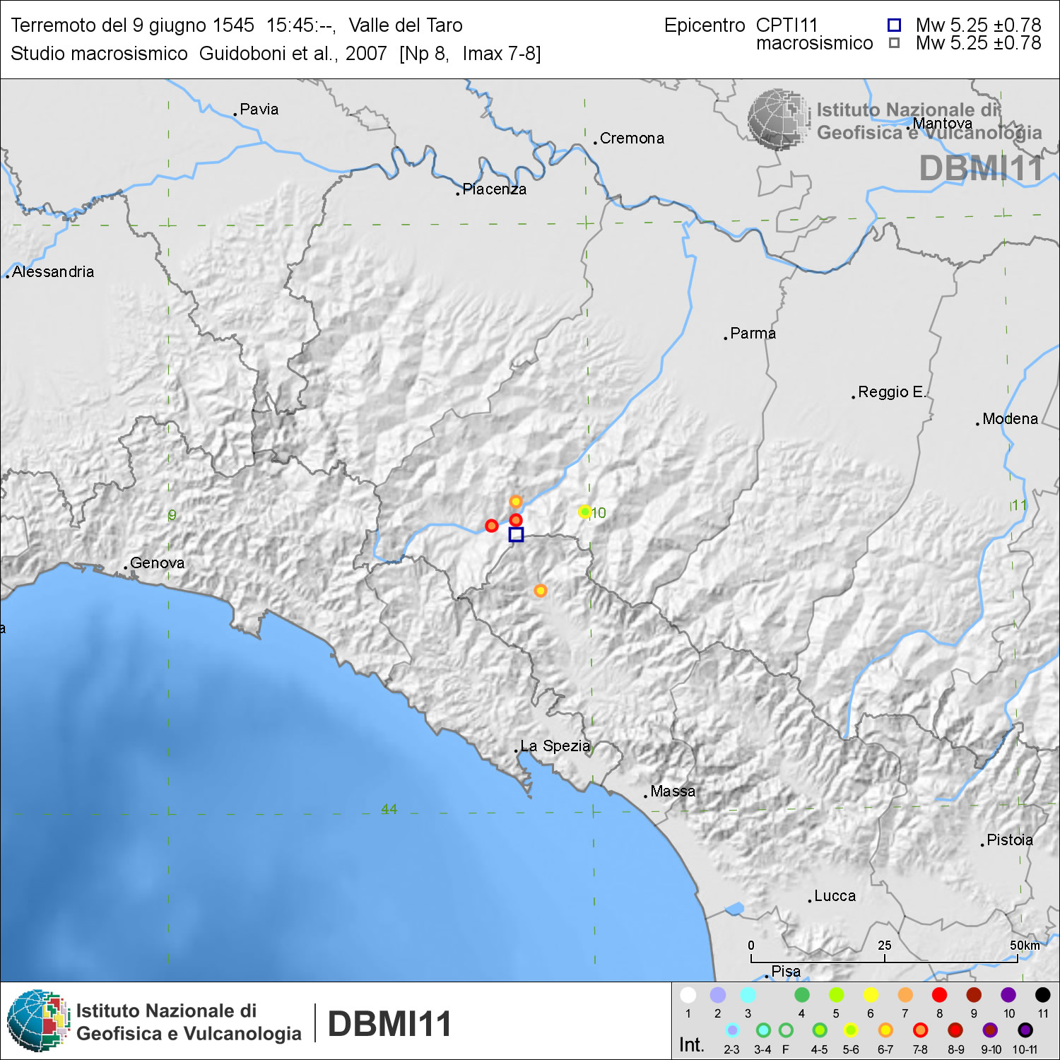 Figura 5. Distribuzione degli effetti macrosismici per il terremoto del 1545. Figura 6.