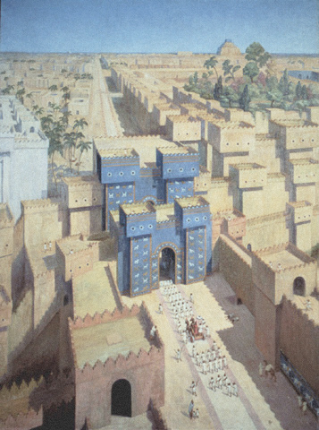 Ricostruzione grafica della porta di Isthar a Babilonia: essa era posta lungo la via