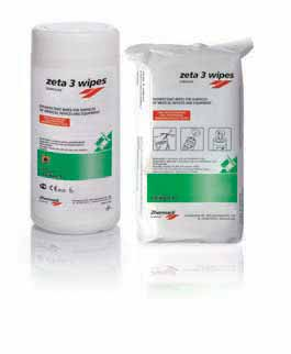 Disinfezione e Sterilizzazione zeta 3 wipes Salviette impregnate con una soluzione disinfettante e detergente senza aldeidi, ad ampio spettro d azione INDICAZIONI zeta 3 wipes sono indicate per la