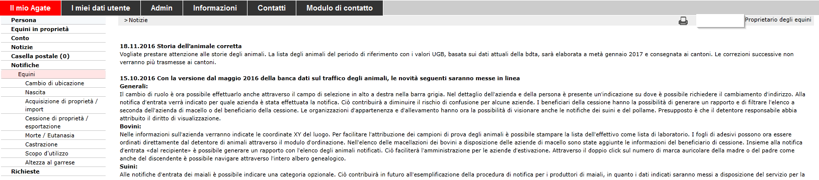 Se la notifica à stata effettuata correttamente nella colonna «Notifica mancante» apparirà l indicazione seguente: Acquisizione di proprietà.