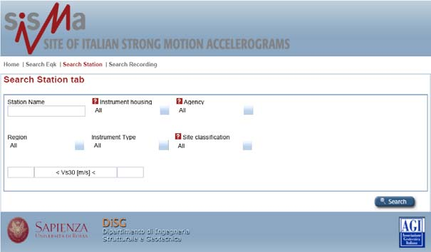 Figura 6. Screenshot del sito SISMA relativo alla finestra di ricerca per eventi sismici ( Search Eqk ) Figura 7.