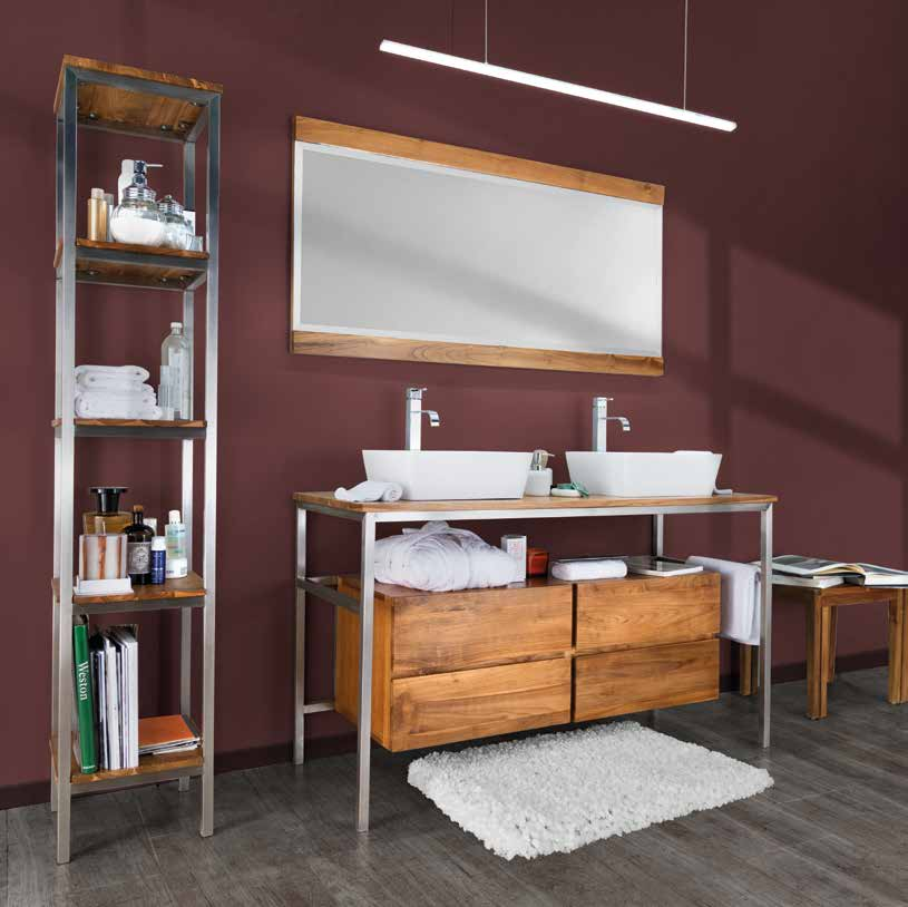 TEAK & WHITE Satinized steel and Teak meet in the contemporary concept of bath room: rigorous lines and well-defined shapes, functional and