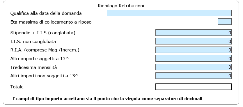 2.2.13 Sezione Periodi da riscattare In questa sezione devono essere riportati tutti i periodi oggetto della domanda di riscatto, inserendo la categoria, tipologia, data inizio e fine periodo e una