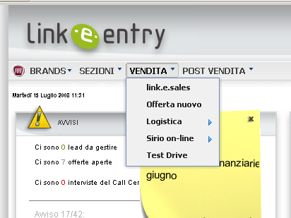 Menu Vendita Il menu Vendita contiene l aggancio ai tradizionali menu Offerta nuovo, Logistica, Sirio on