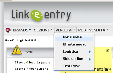 Menu Vendita link.e.sales