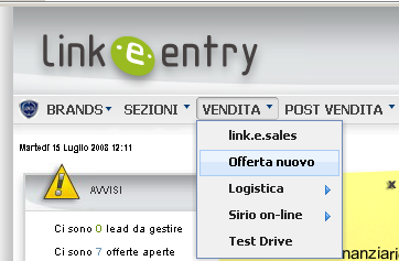 Menu Vendita Offerta nuovo Quando si accede al menu Vendita > Offerta nuovo, si apre la tradizionale maschera di Link per il Marchio in