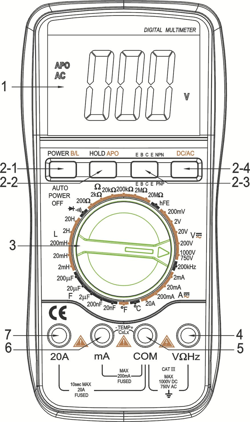 3 USO DEL MULTIMETRO 3.1 Note preliminari Se la batteria è debole, compare sul display la scritta, la batteria dovrà, perciò, essere sostituita. Verificare il buono stato dei puntali.