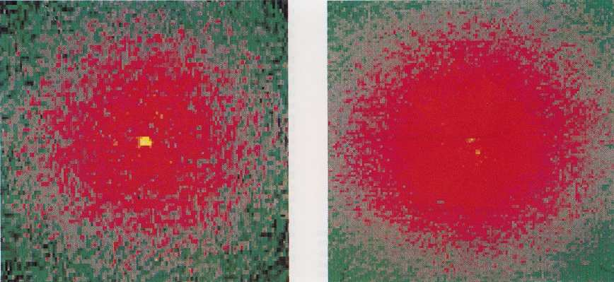 Figure 2.6: Nucleo di NGC4552 (M89) ottenuta ne 1993 (sinistra) e nel 1991 (destra). Le scale e le tabelle dei colori sono le stesse.