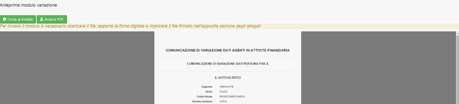 7 FIRMA E INVIO DELL ISTANZA DI VARIAZIONE Una volta terminato l inserimento dei dati da variare, è necessario accettare le Condizioni Generali, apporre quindi il flag su Dichiaro di aver preso