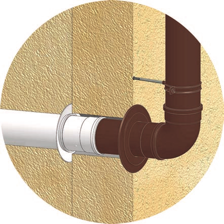 Sistema Coassiale RAL 8017 M/F Ø 60/100 STABILE M-PAC in polipropilene con esterno alluminio e acciaio galvanizzato M/F Coaxial System RAL 8017 Ø 60/100 STABILE M-PAC in