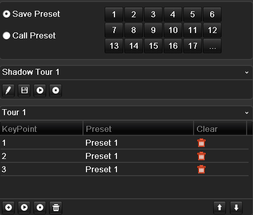 Capitolo 6: Controllo di una telecamera PTZ 4. Ripetere il passo 3 per configurare altri passaggi ("P.chiave") nel preset tour. 5.