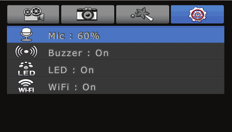 Funzione Sottomenu Impostazioni Microfono Volume Segnali acustici LED WiFi Uscita TV TV OSD Data e ora Formato Impostazione predefinita Descrizione Disattivato, 30%, 60%, 100% Segnali acustici