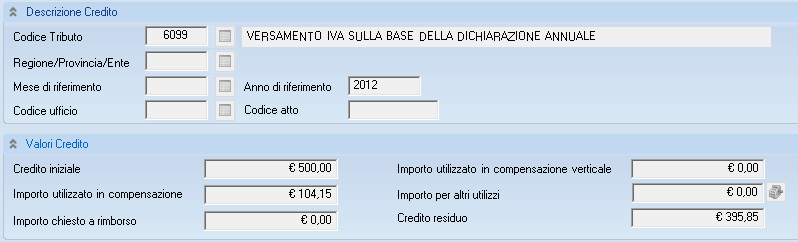 2) Ravvedimento parziale di una delega con credito compensato Si ipotizza di avere una delega da ravvedere contenente un debito e un credito compensato Si effettua il ravvedimento di questa delega