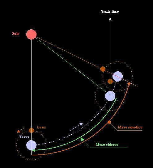 Mese sidereo e sinodico Il fenomeno delle fasi ha una periodicità di circa 29,53 giorni, mentre il tempo che impiega la