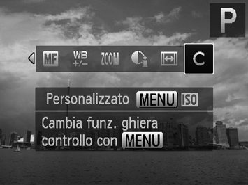 Selezionare impostazioni utilizzando l'anello di controllo Registrazione delle funzioni nell'anello di controllo È possibile registrare le funzioni da assegnare all'anello