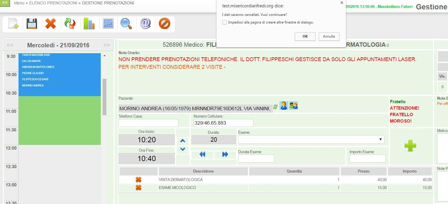 esame da eliminare (indicato dalla freccia in fig.