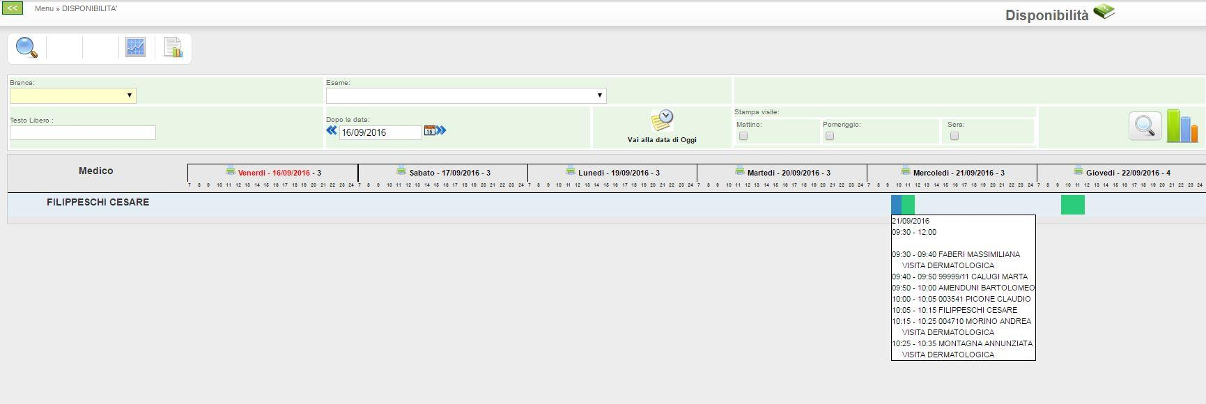 Lista prenotazioni del giorno: E possibile visualizzare la lista delle prenotazioni del giorno portandosi con il mouse (durante la visualizzazione delle