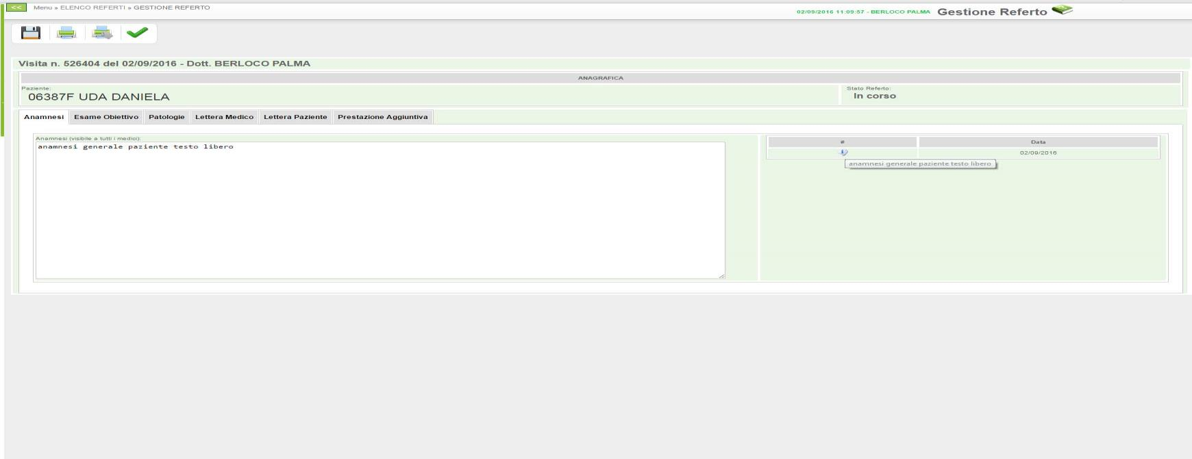 Appena cliccato sulla matita il paziente sarà chiamato elettronicamente dai monitor, e verrà mostrata la scheda del paziente: Fig.