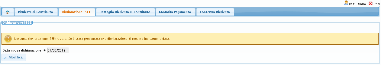 Figura 5 - Dichiarazione ISEE: inserimento nuova data In seguito alla verifica della dichiarazione ISEE, è possibile procedere all inserimento dei dati dei figli per i quali si richiede la richiesta