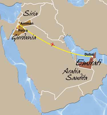 Petra & Dubai Tour + Soggiorno - Un tuffo nel passato guardando al futuro TOUR DI 8 GIORNI Partenza con volo di linea Royal Jordanian per Amman. Arrivo e trasferimento in albergo.