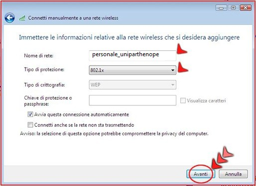 Figura 5 Informazioni rete wireless 4 U n i v e r s i t