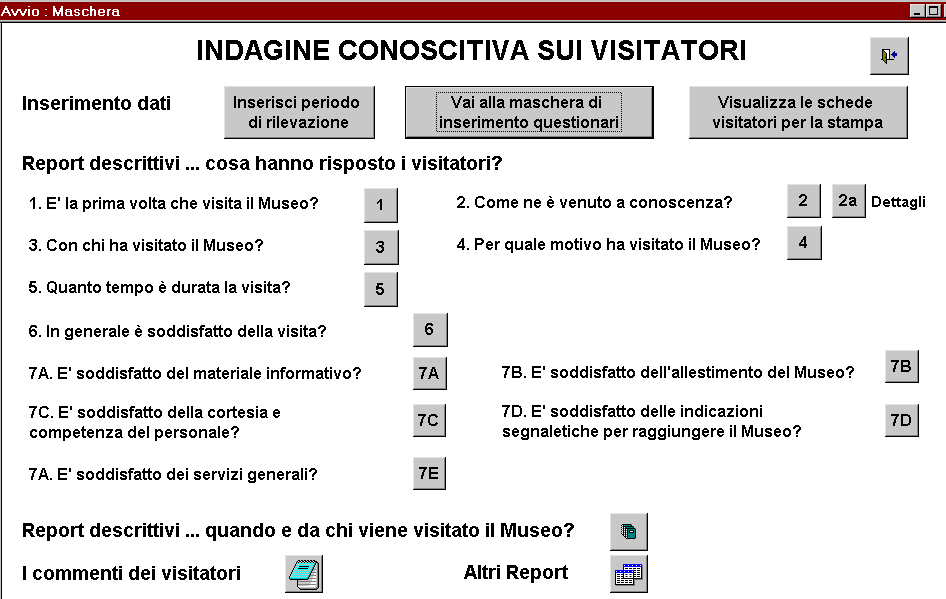 INDAGINE QUALITATIVA SUI VISITATORI DESCRIZIONE DEL SISTEMA PER LA REGISTRAZIONE DEI QUESTIONARI DELLA RILEVAZIONE E PER L ANALISI DEI RISULTATI a cura della Direzione Generale Politiche Formative,