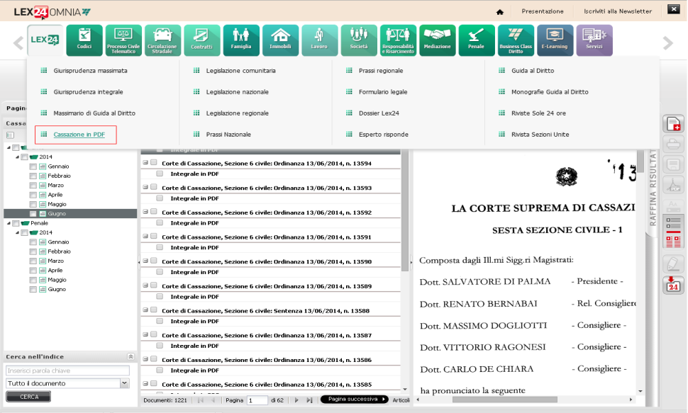 CASSAZIONE IN PDF 2014 In Lex24 le pronunce della