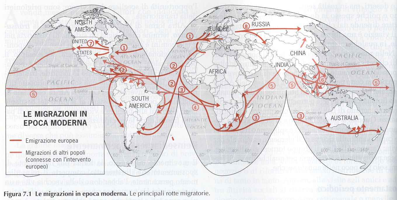 Le principali direttrici di emigrazione in epoca