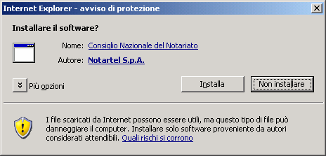 di ENROLL A questo punto se uso Internet Explorer mi può essere proposto di scaricare un componente che si chiama activex. In alto nel browser viene proposto questo messaggio.