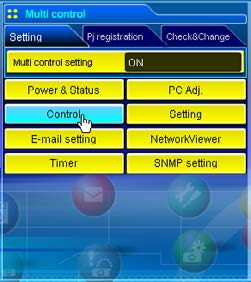 Capitolo 7 Controllo del proiettore Avvio/arresto della funzione Multi control Per avviare o terminare il controllo di più proiettori, fare clic sul menu di impostazione Multi control e selezionare