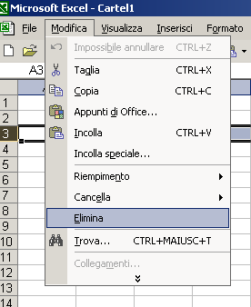 Cancellare righe o colonne Selezionare la riga o la colonna da eliminare Per