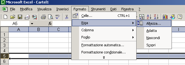 Modificare l altezza delle righe selezionare le righe da modificare menu Formato Righe