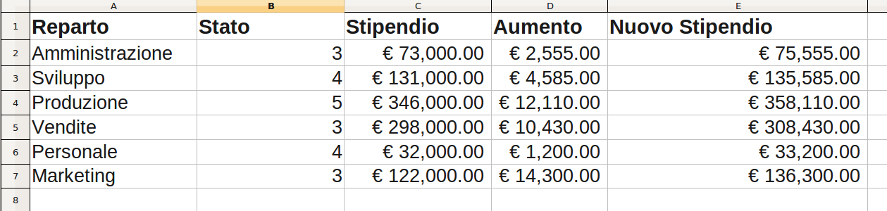 Esercizio V 1 Aprire un nuovo documento Excel 2 Inserire i dati