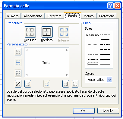 Formattazione del foglio di lavoro Cella [2/4 2/4] Menu Formato/Celle, scheda Allineamento Orientamento del testo: orizzontale,