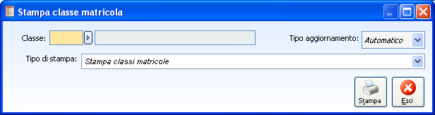 A D H O C E N T E R P R I S E - M A T R I C O L E Stampa classe matricola La Stampa classe matricola permette di stampare i dati relativi alla classe matricola.