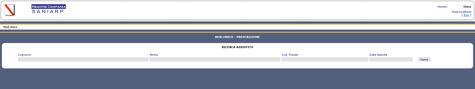 MODELLO UNICO DI PRESCRIZIONE: FASE PRESCRITTIVA 7 Inserendo uno o più parametri tra quelli proposti (Cognome, Nome, Codice