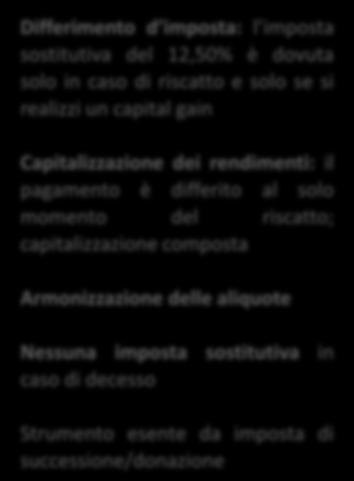 riscatto e solo se si realizzi un capital gain Capitalizzazione dei rendimenti: il pagamento è