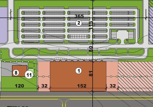 Terminalul de pasageri (notat cu 1 în schiţa de mai jos) se va dezvolta pe trei nivele: parter, mezanin şi etaj, având următoarele caracteristici: Dimensiuni în plan: 144,30 x 76,00 m; Arie