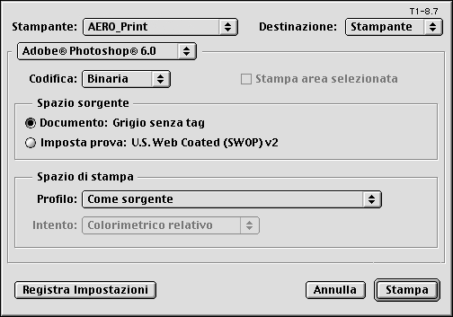 Qualsiasi altra impostazione fa in modo che Photoshop converta i dati dell immagine in quello spazio colore prima di inviarla al Color Server.