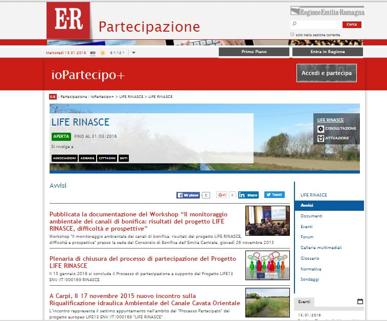 La Piazza LIFERINASCE su IoPartecipo+ per promuovere la partecipazione on line http://partecipazione.regione.emilia-romagna.