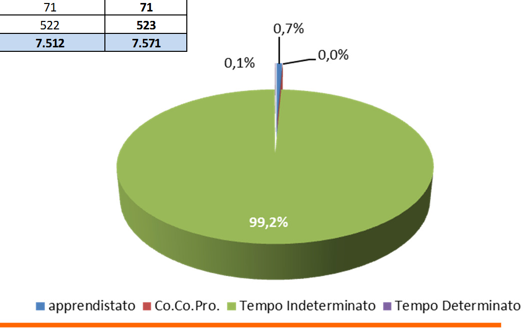 TIPO CONTRATTO A livello complessivo, il 99,2% dell organico ha un contratto di lavoro a tempo indeterminato. STRUTTURA Apprendistato Co.Co.Pro. T. Det. T. Indet.