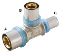 RACCORDI A PRESSARE PER DISTRIBUZIONE IDROTERMICA.26 999 - a T - tripla riduzione Codice Mis.A Mis.B Mis.
