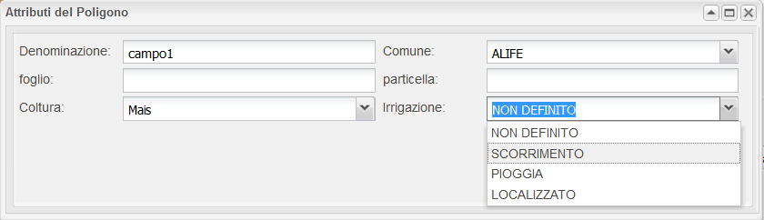 Appare un form per l inserimento dei dati relativi alla parcella/poligono inserito; Dopo aver inserito i dati premere su memorizza e passare ad un nuovo poligono; Dopo