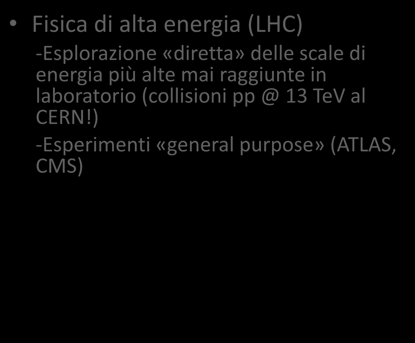 Due vie per la ricerca di nuova fisica Fisica di alta