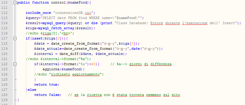 Figura 6 : Inserimento dati estratti nel database. I dati estratti dalle pagine web, vengono quindi memorizzati in un database usato come cache.