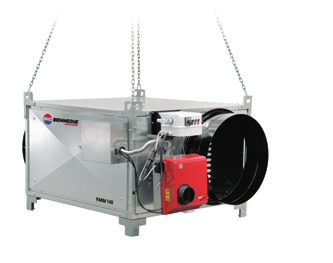 These large units for high-volume spaces can install an external burner running on diesel, LPG, or methane, and can be fit with a centrifugal fan which, in addition to being very quiet, ensures