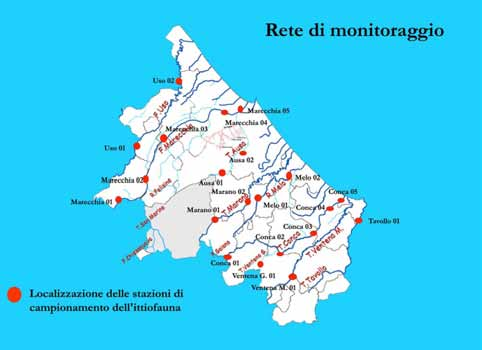 Localizzazione delle stazioni di campionamento I campionamenti sono stati eseguiti nel corso degli anni 2003-2004-2005 ed hanno