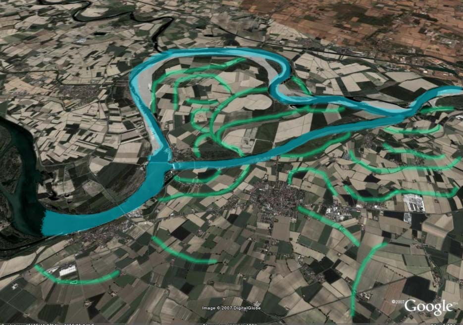 Più frequenti sono invece le tracce storiche dei meandri che rappresentano l ultimo stadio di evoluzione delle lanche, nel senso di un progressivo interrimento dell alveo abbandonato, con conseguente