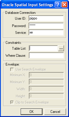 Figura 5: il nome del service (ovvero del database), che nel nostro caso utilizzando Oracle Express Edition é sempre xe nel campo Service; Adesso é necessario selezionare la lista delle feature class