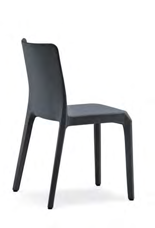 The seat of polycarbonate chair Blitz has a slight rough finish and can have a recessed padding covered with various fabrics and